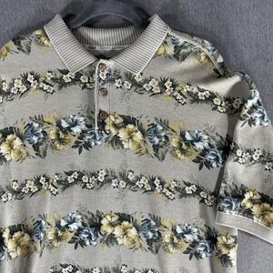 Vintage Tommy Bahama Polo Shirt Mens L Hibiscus Floral Cotton Ribbed An Original